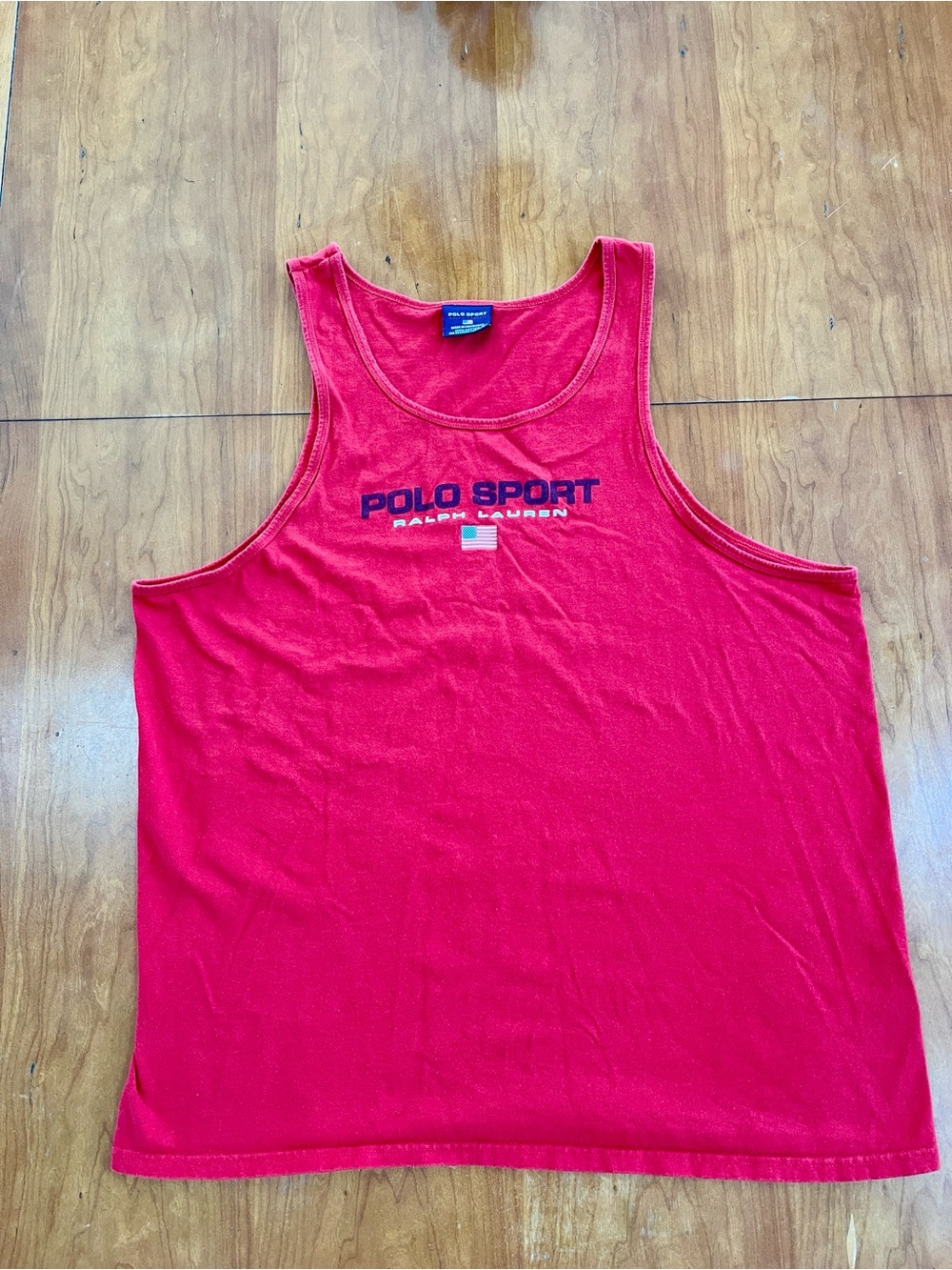 Ralph Lauren Polo Vintage 90's Men's Red Cotton Tank Top with Polo Flag Logo XXL